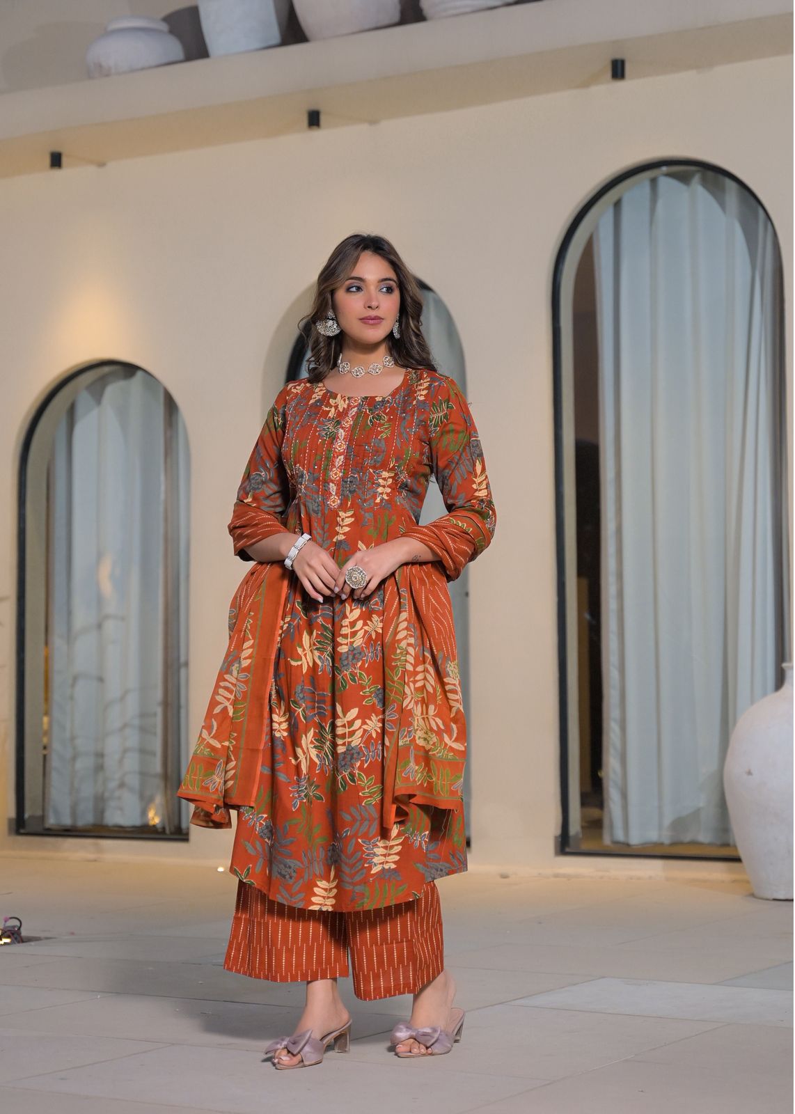 Pure cotton yellow full suit set in orange