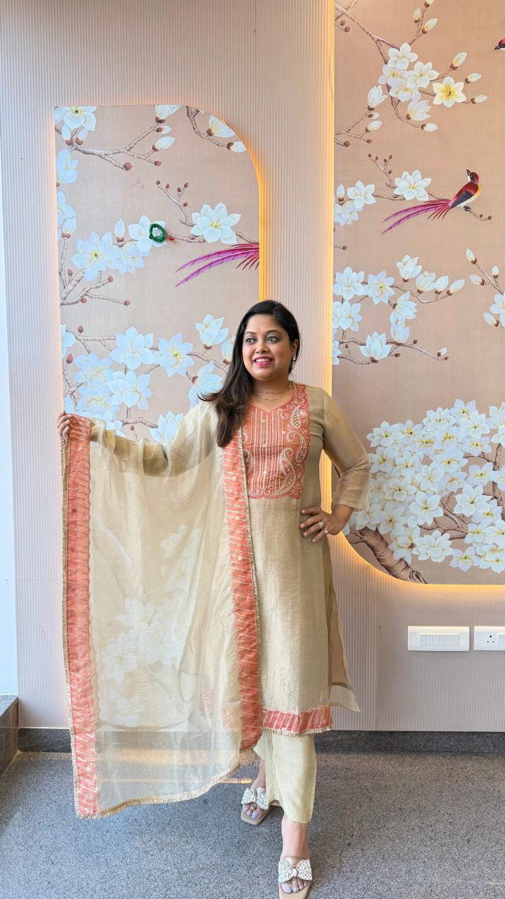 Premium tissue with pretty handwork full suit set