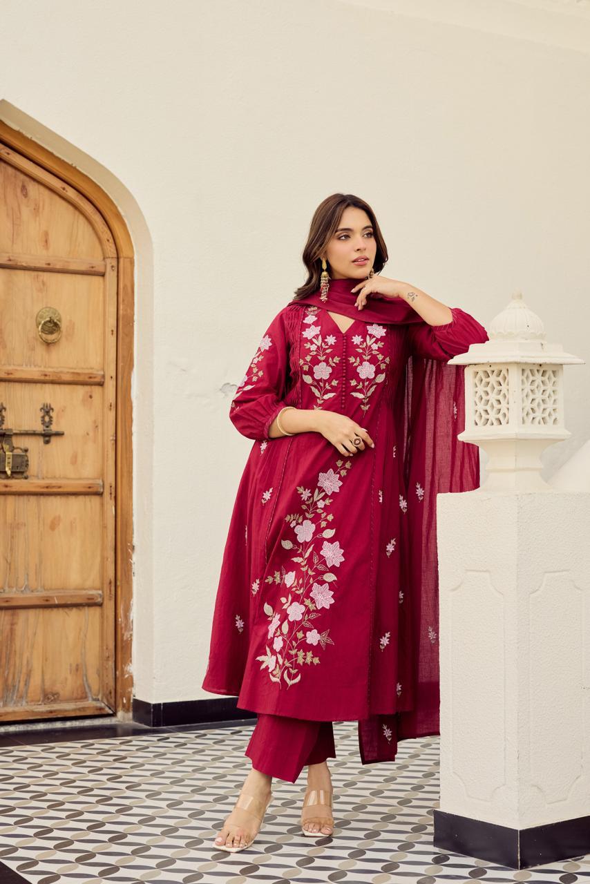 Premium Mul cotton embroidered full suit set