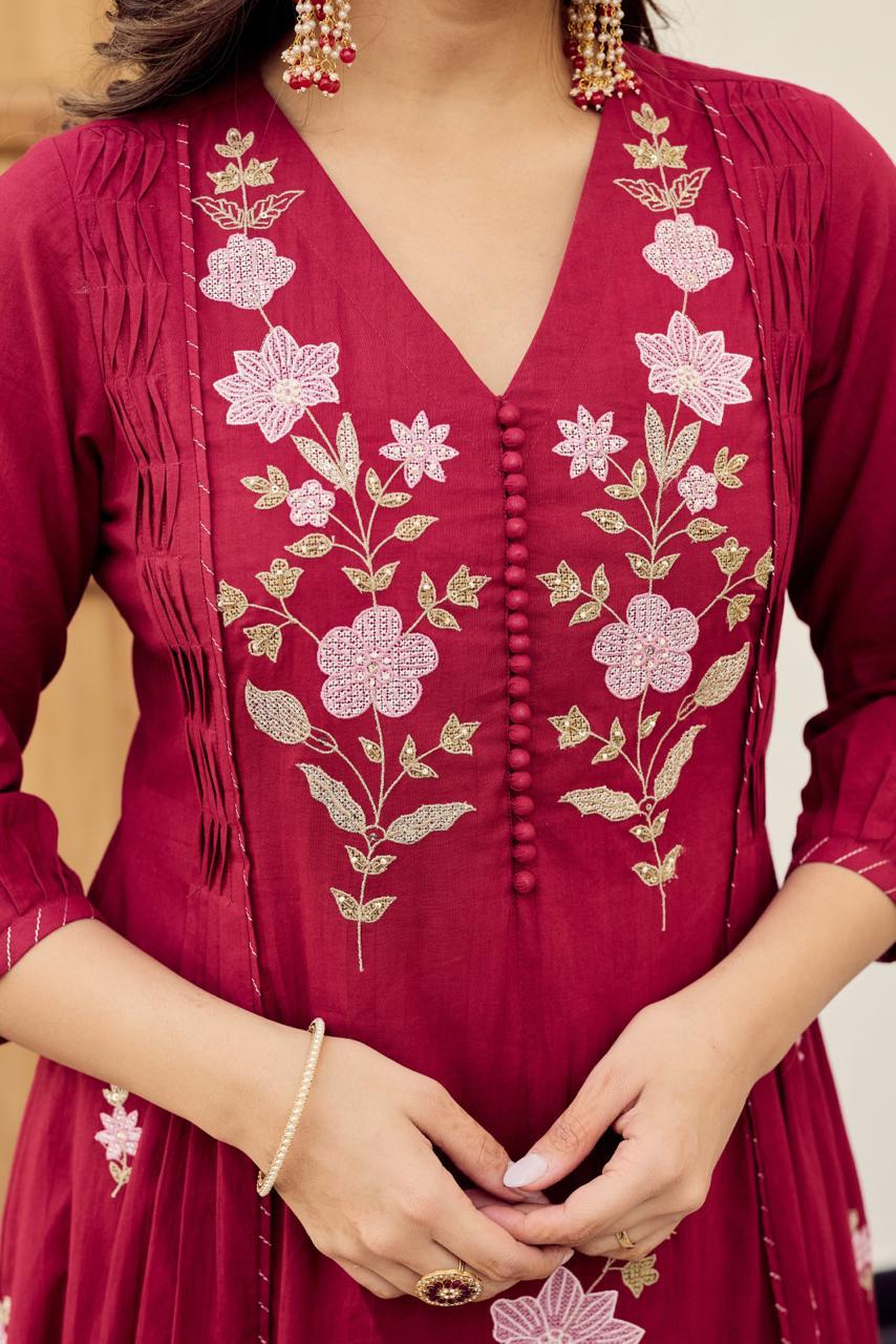Premium Mul cotton embroidered full suit set