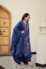 Premium Mul cotton embroidered full suit set in blue