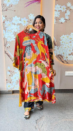 Pure Mul silk Kalamkari kurta pant in red