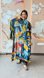 Pure Mul silk Kalamkari kurta pant in blue