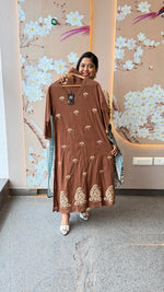 Mul cotton with gold zari embroidery full set in brown