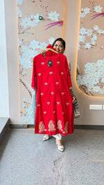 Mul cotton with gold zari embroidery full set in red