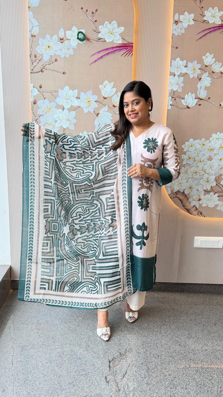 Super soft linen cotton digital printed suit set
