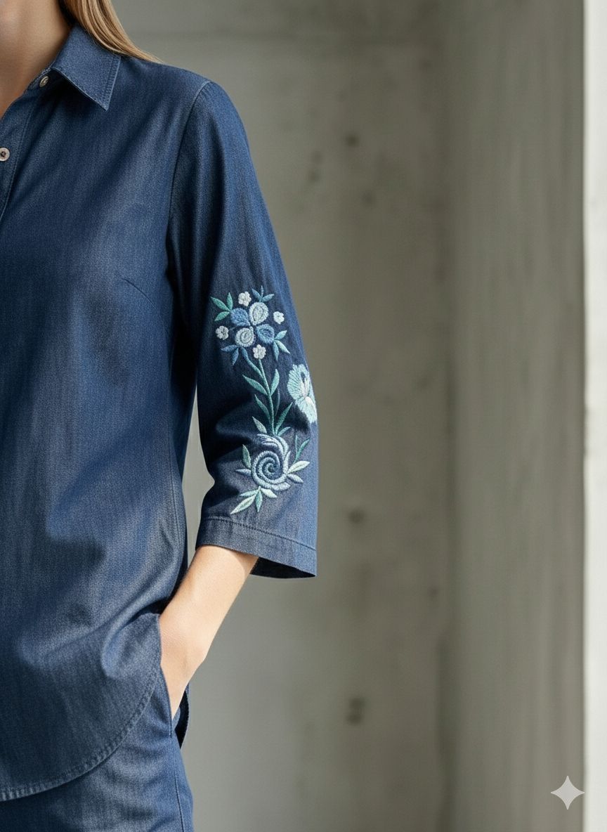 Denim cotton embroidered co ord