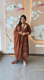 Pure cotton embroidered pichwai concept in brown full suit set