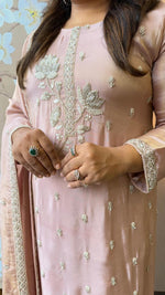 Restocked the bestselling tissue full suit set with pearl detailing and hand work in blush pink