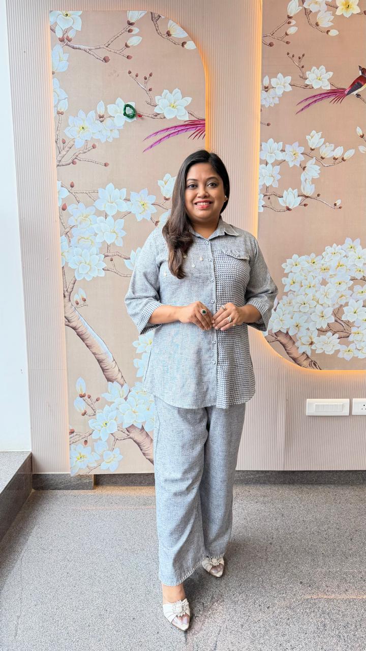 Premium linen co ord set in blue