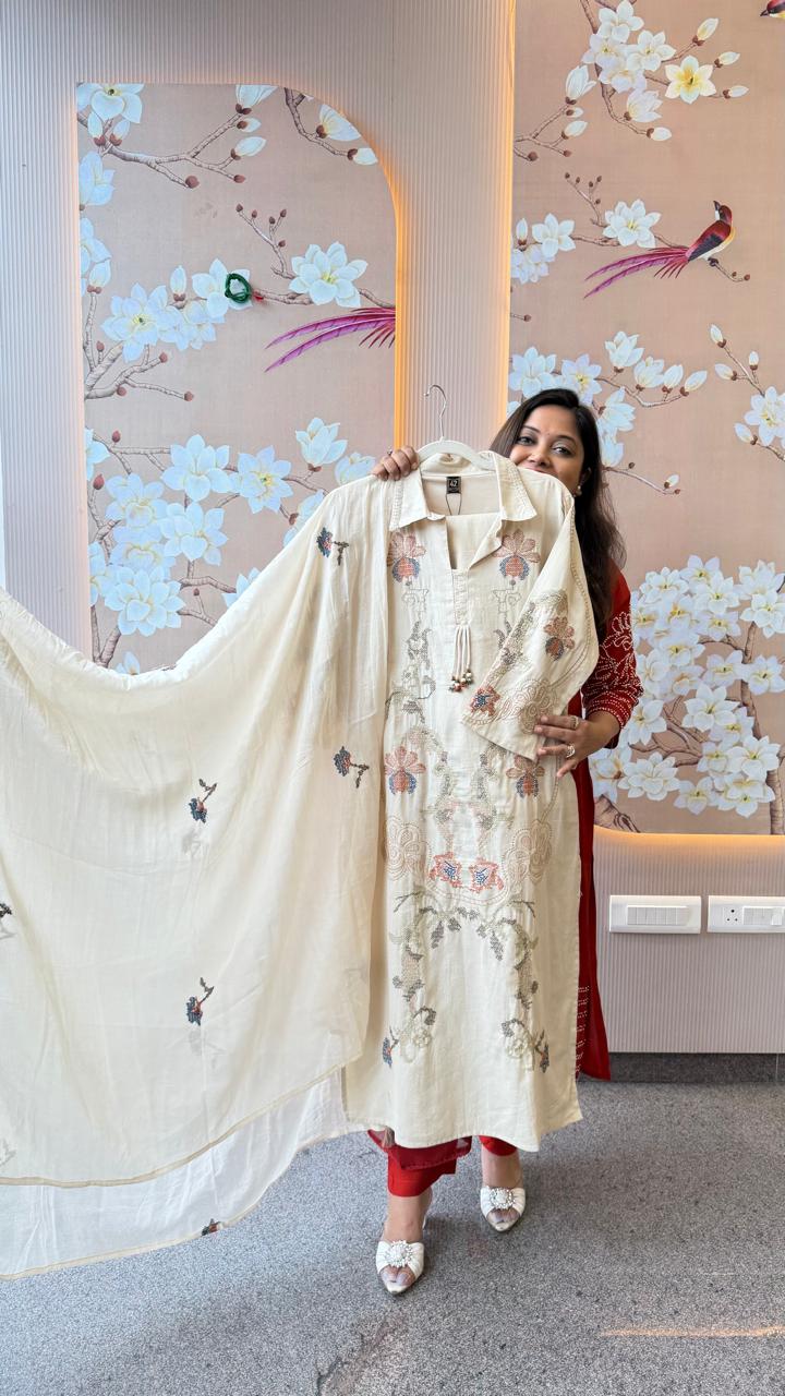 Super pretty Mul cotton fully embroidered designer cotton suit set