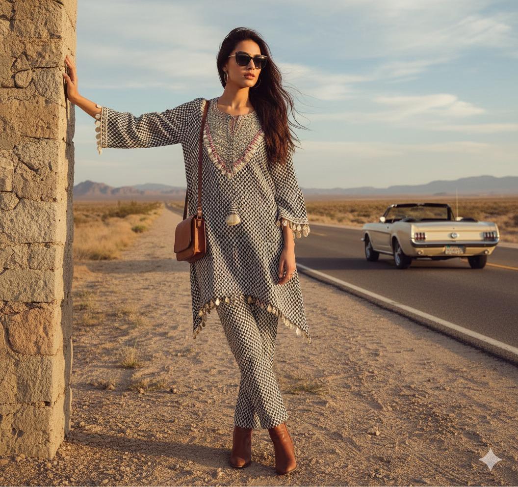 Pure crepe silk real mirror co ord set