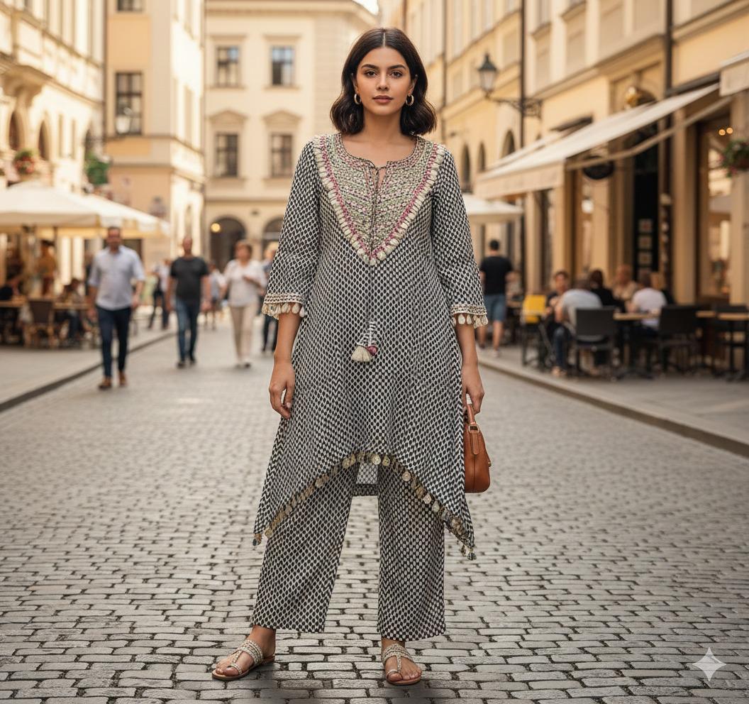 Pure crepe silk real mirror co ord set