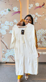 Premium cotton slub chikankari kurti in white