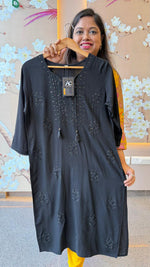 Premium cotton slub chikankari kurti in black