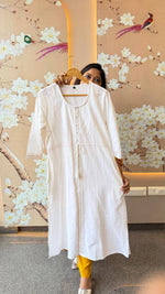 Premium white kurta highlighted with red katha stitch
