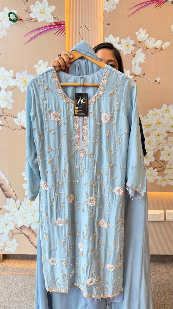 Pure chinon Handwork sharara suit set