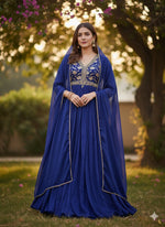 Premium chinon gown with brocade yoke and paired with dupatta