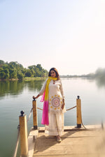 Premium textured cotton applique work suit set !!