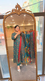 Pure cotton Kalamkari Anarkali suit set in green