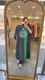 Mul cotton lining digital printed kurta pant in green. Pockets in kurta