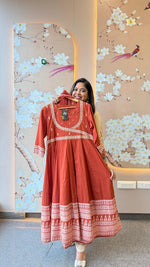 Premium cotton angrakha Anarkali in rust