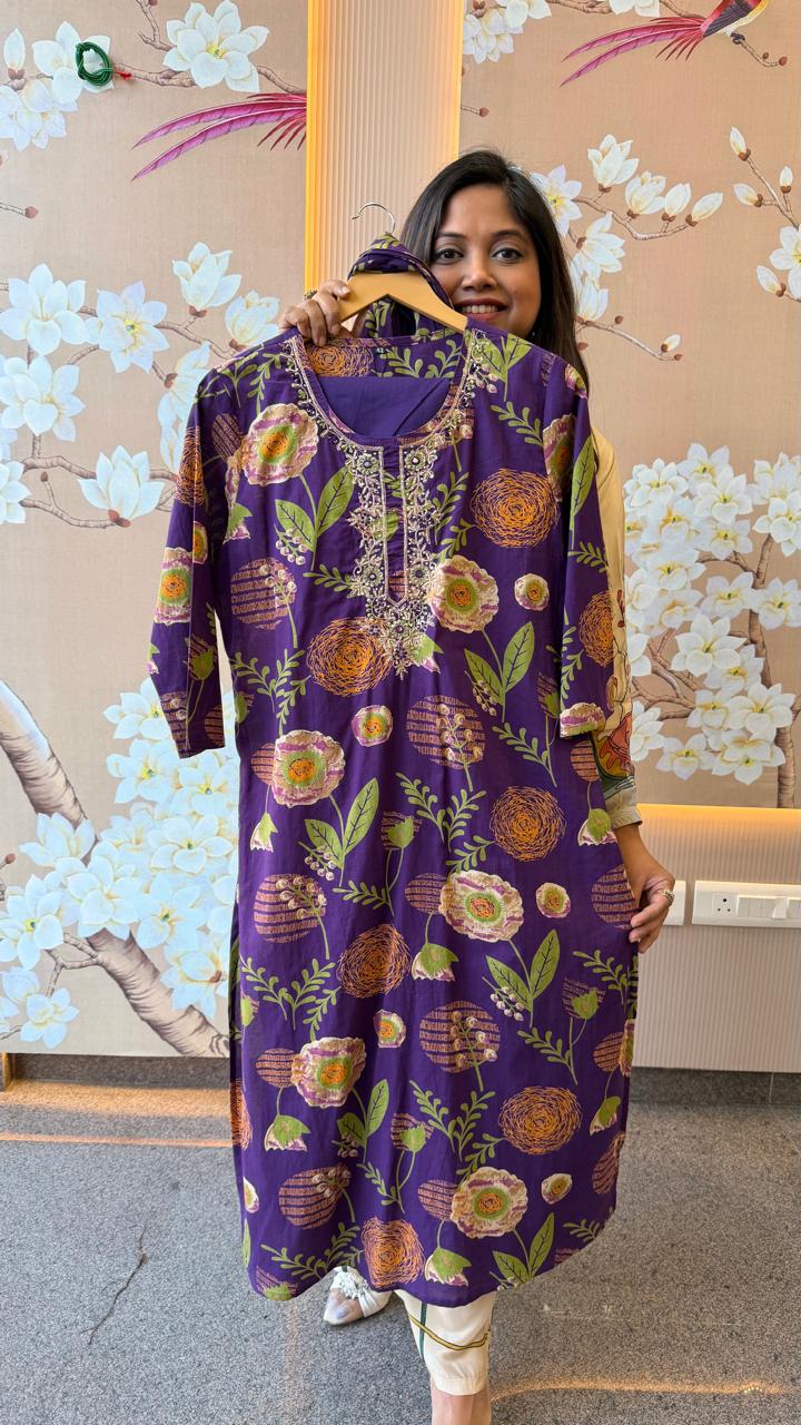 Super pretty cotton suit set paired in purple