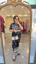 Stylish crop top fully embroidered front n back co ord in black