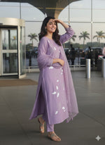 Pretty Modale fully embroidered suit set in lilac