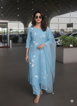Pretty Modale fully embroidered suit set in blue