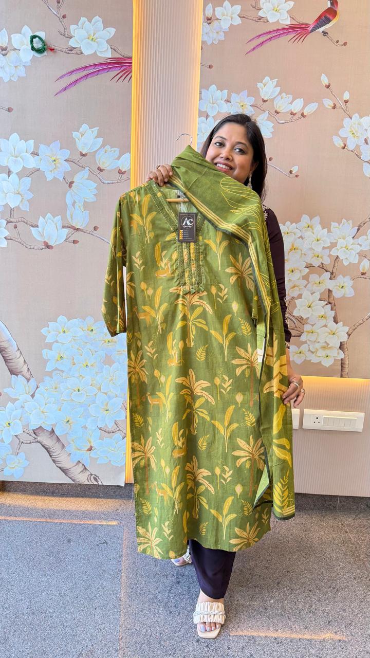 Wow cotton suit set in green
