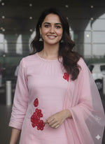 Pretty Modale fully applique suit set in pink