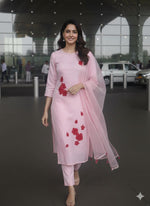 Pretty Modale fully applique suit set in pink