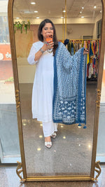 Premium cotton lining suit set paired with blue indigo dupatta