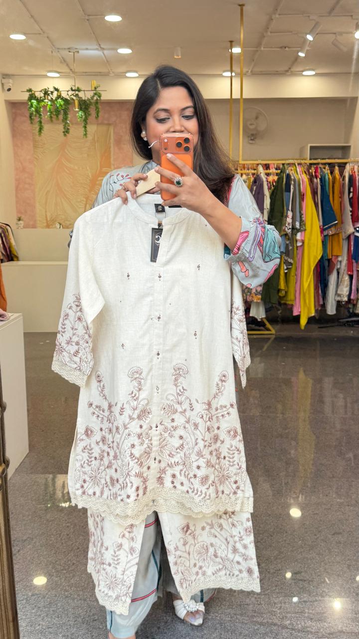 Fully embroidered cotton co ord set