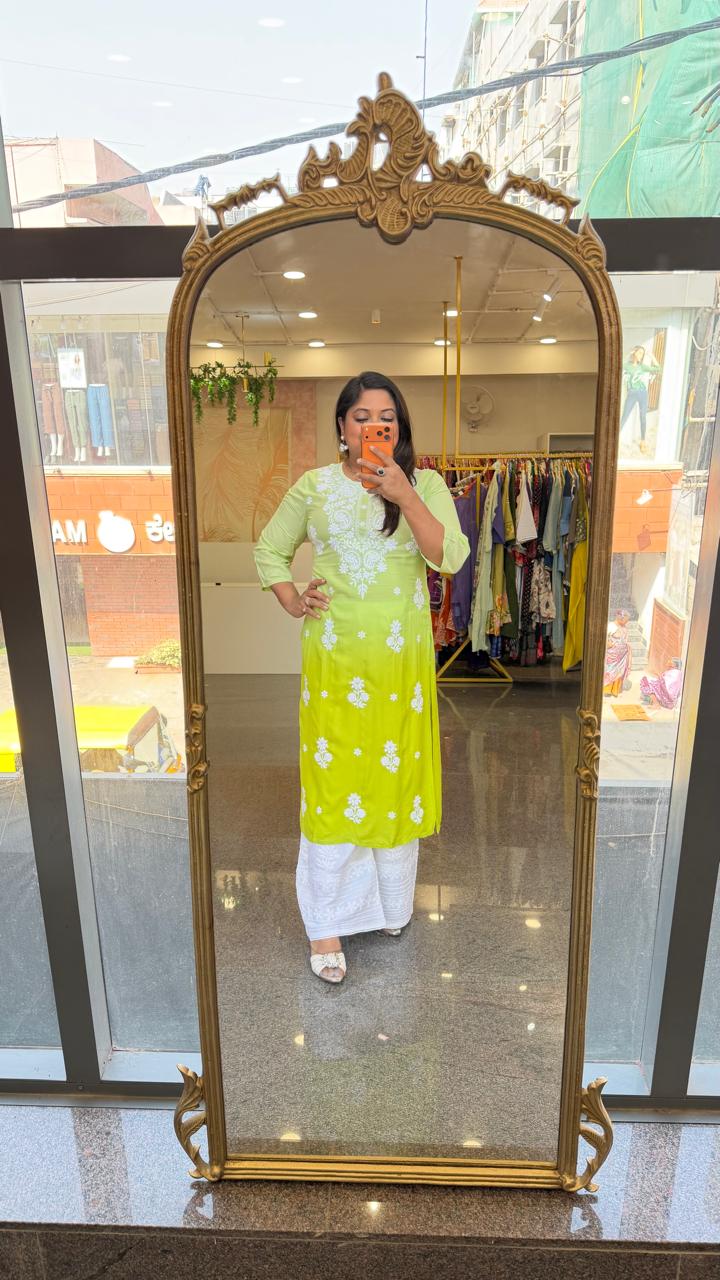 Super pretty ombré effect soft rayon chikankari kurta in green
