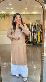 Super pretty chikankari designer front n back kurta in chiku colour