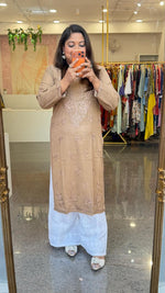 Super pretty chikankari designer front n back kurta in chiku colour