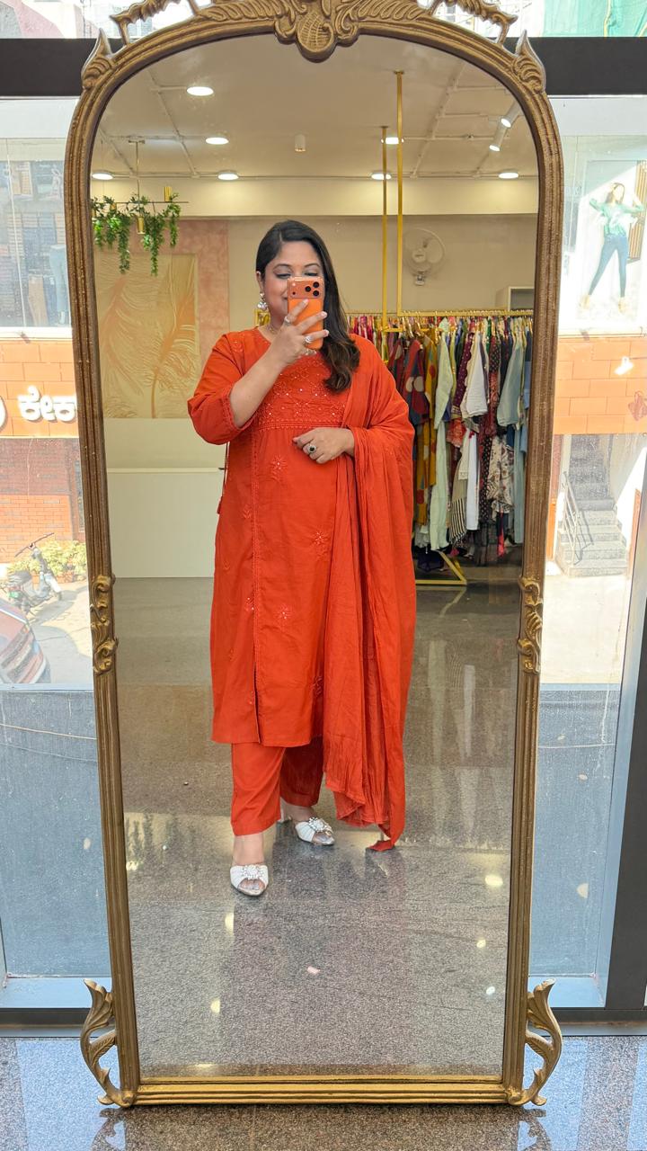 Super pretty cotton chikankari suit set in angrakha