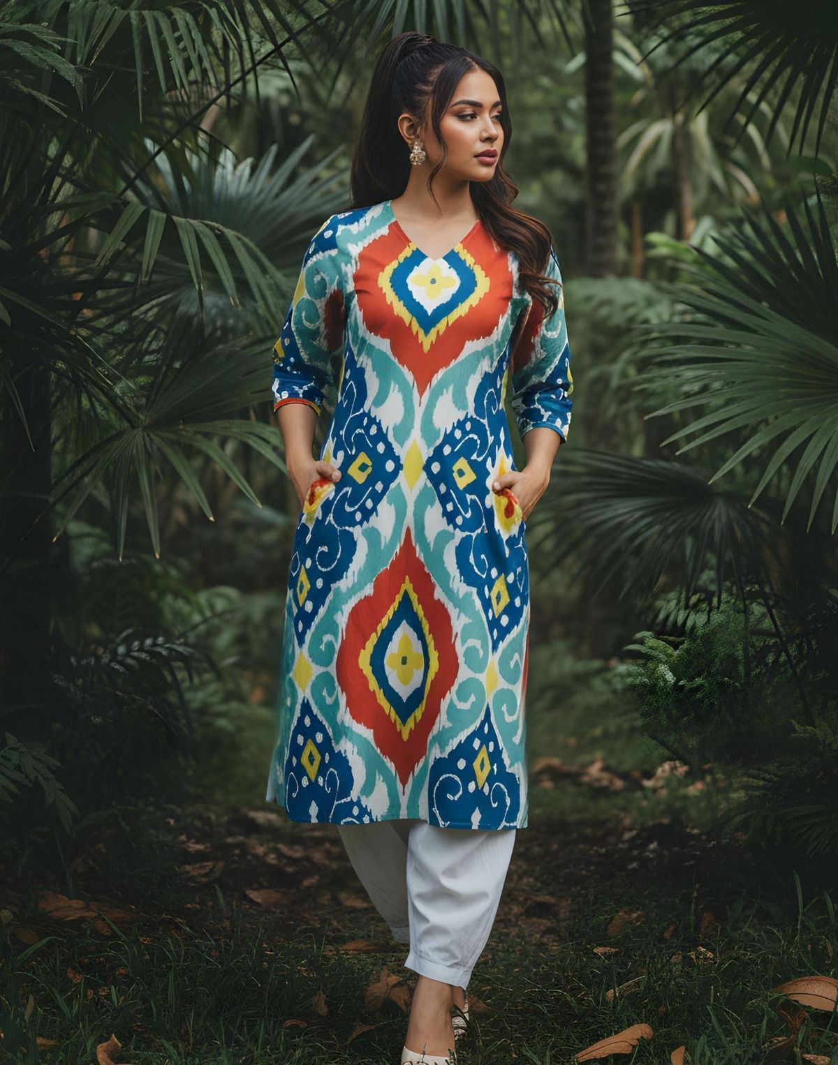Premium cotton Ikkat printed Afghani pant set