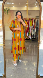 Premium cotton polka dot kurta pant in yellow