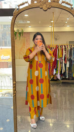 Premium cotton polka dot kurta pant in yellow