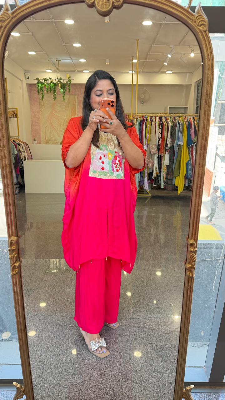 Pure crepe pearl detailing ombré effect co ord set (loose fit)