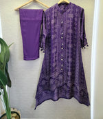 Restocked !! Viral purple bandhani Russian silk shell detailing kurta pant !! Dispatch Next Week