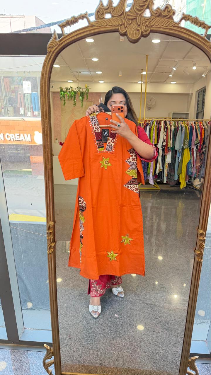Pretty pretty Applique work cotton suit set