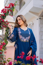 Designer pocket slub cotton fully embroidered full suit