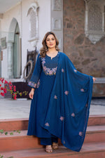 Designer pocket slub cotton fully embroidered full suit