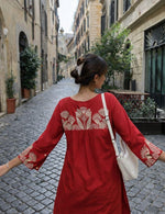 Designer back and sleeve fully embroidered in red cotton suit set