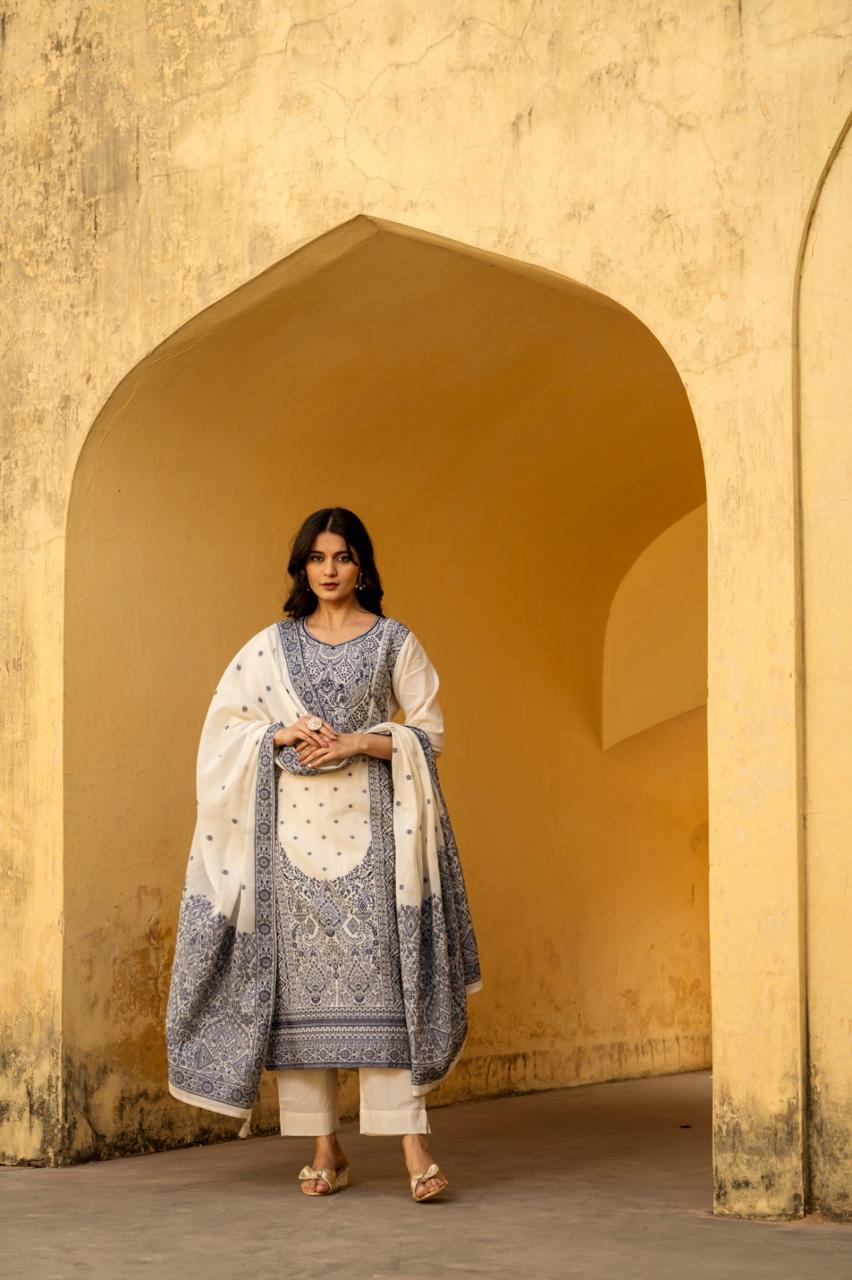 Wow jamdani suit set in dark blue