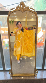 Russian silk gorgeous suit set with neck piece in yellow